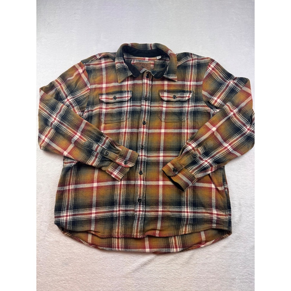 Orvis Mens XL Heavy Cotton Flannel Shirt Brown Plaid Long Sleeve Button Down